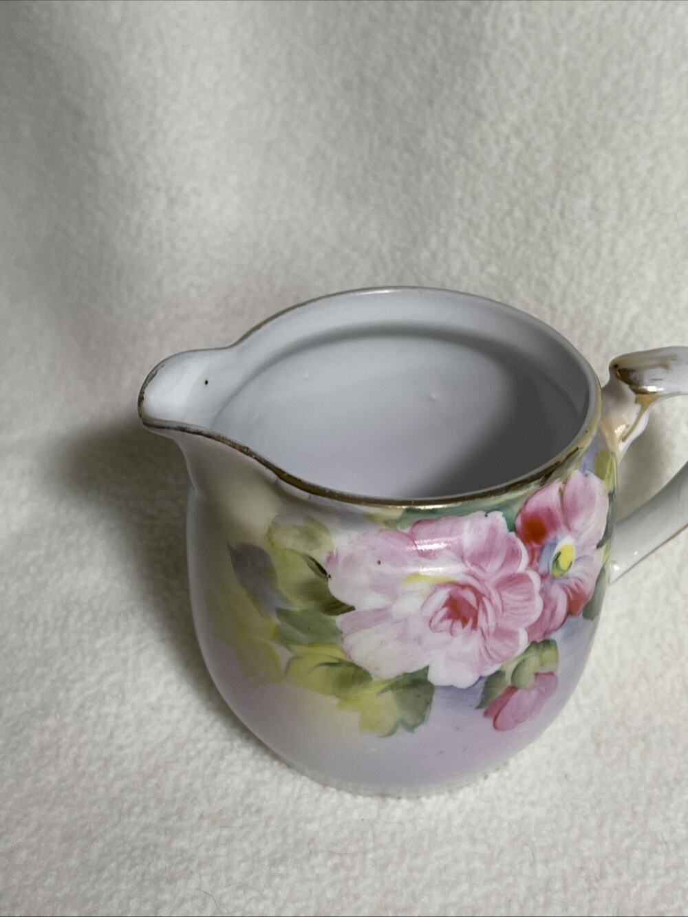 Nippon Pre War Japan Creamer; pink roses, gold trim